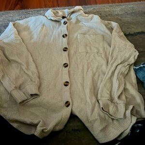 long sleeve button waffle